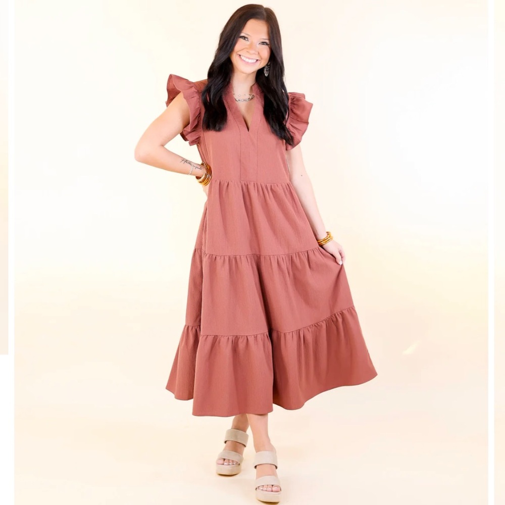 Entro Flutter Sleeve Tiered Maxi Dress